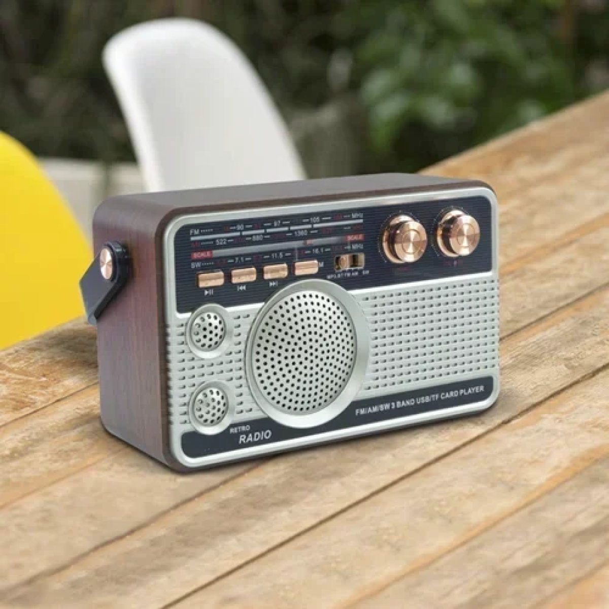 Φορητό ραδιόφωνο FM ρετρό Bluetooth USB AUX TF Andowl Q-FM01 ασημί - Image 2