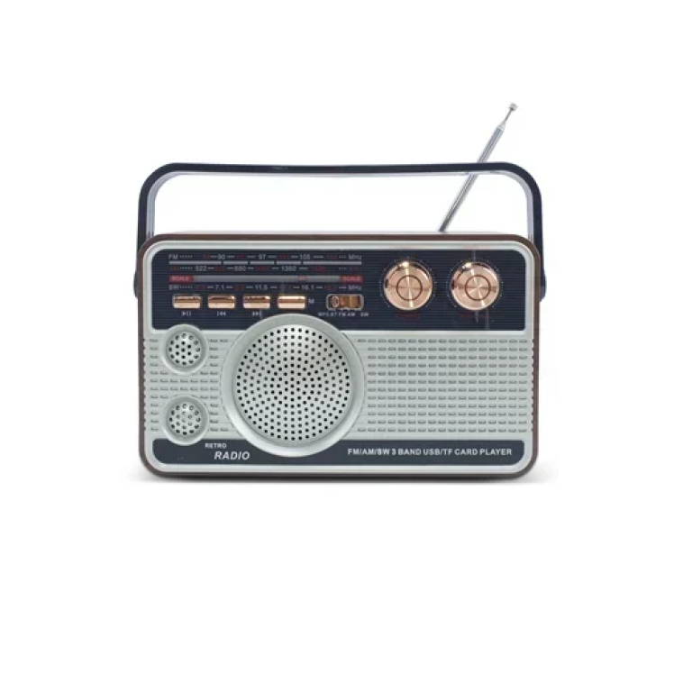 Φορητό ραδιόφωνο FM ρετρό Bluetooth USB AUX TF Andowl Q-FM01 ασημί