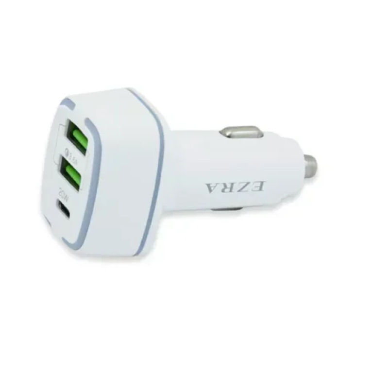 Φορτιστής αναπτήρα αυτοκινήτου 12V – 32V με 2 θύρες USB και Type-C Ezra CR18 λευκό