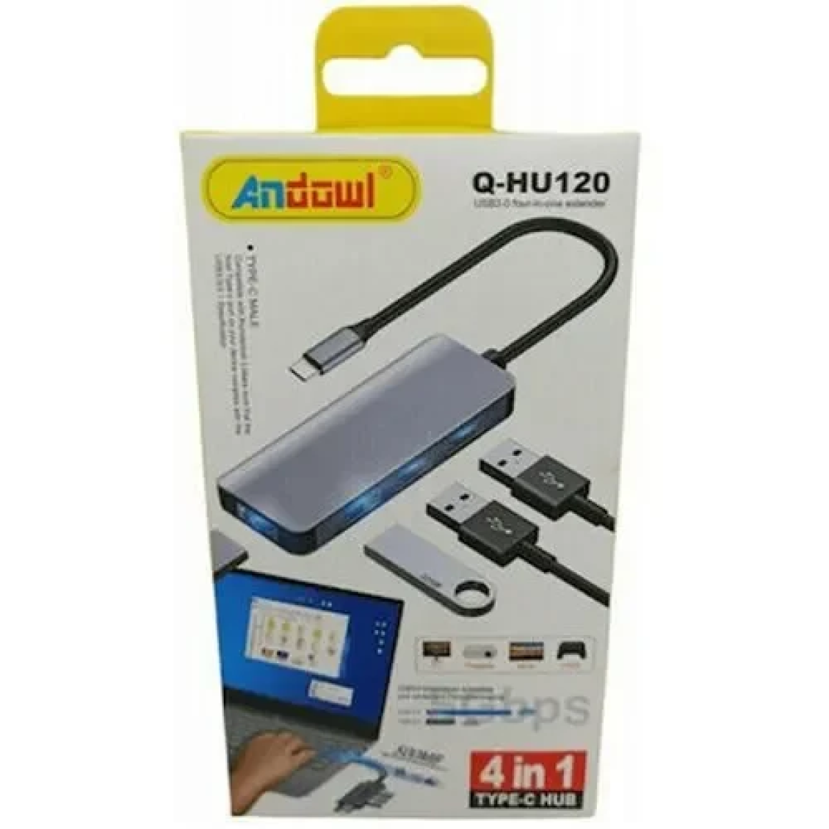 Hub 4 θυρών με σύνδεση USB-C USB 2.0 Andowl Q-HU120 - Image 3