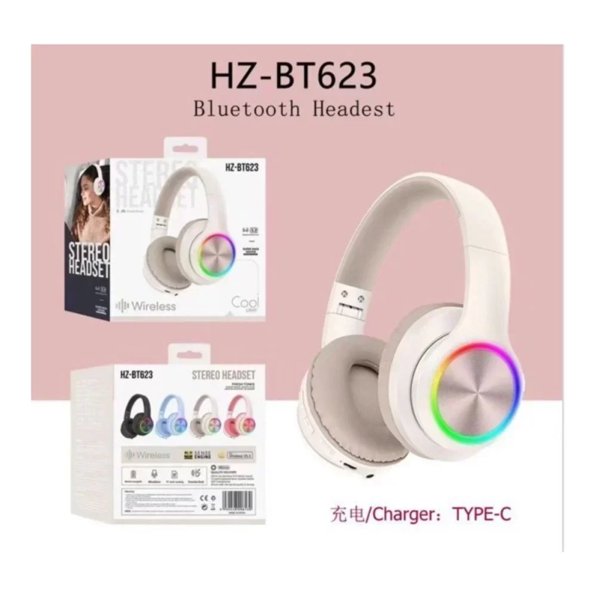 HZ BT-623 Ασύρματα Bluetooth Ακουστικά - Μπεζ - Photo2