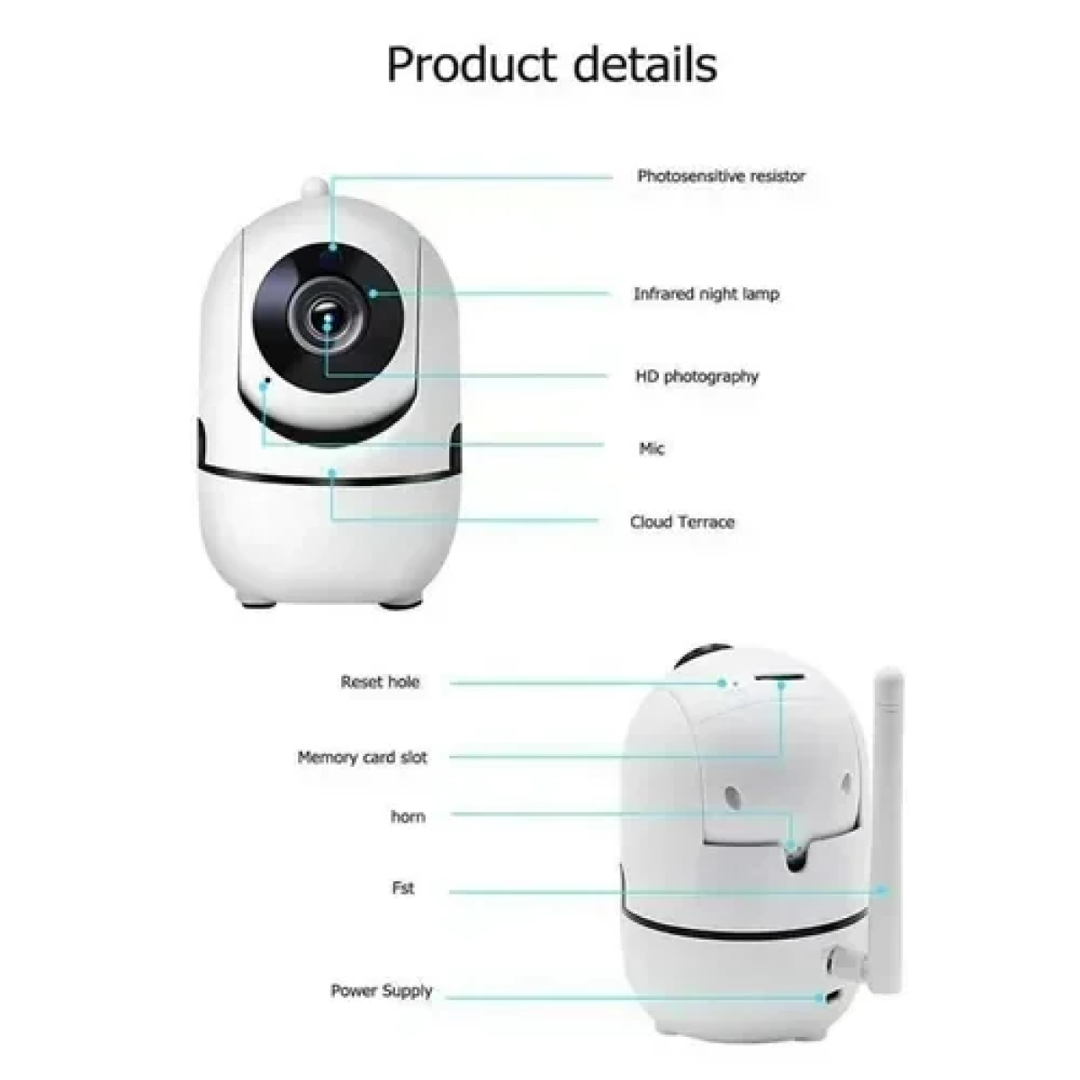 IP κάμερα παρακολούθησης Wi-Fi 1080p Full HD με μικρόφωνο και φακό 3,6mm Andowl Q-SX910 λευκή - Image 2
