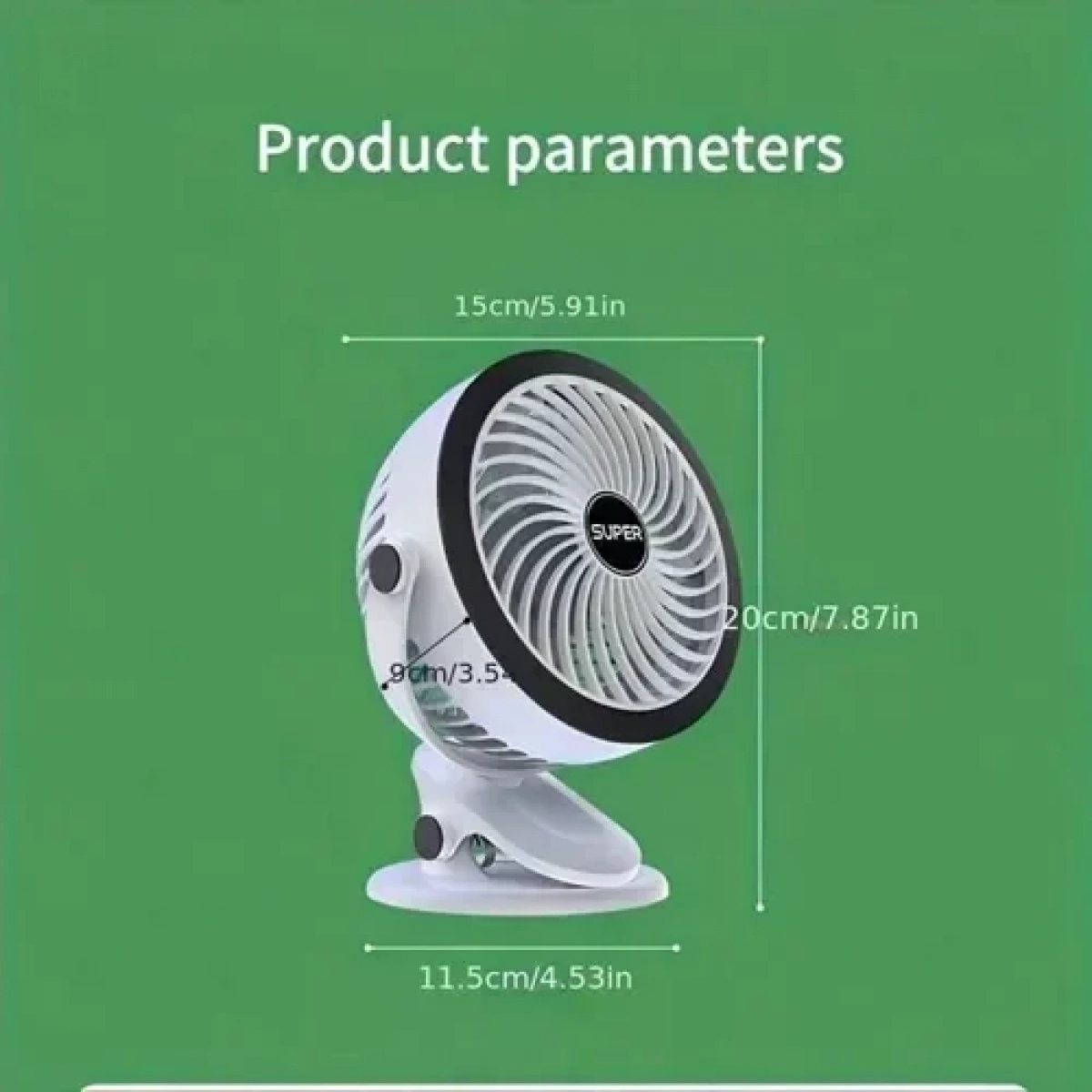 Mini φορητό ανεμιστηράκι με κλιπ Andowl Q-F200 λευκό/πράσινο - Image 3