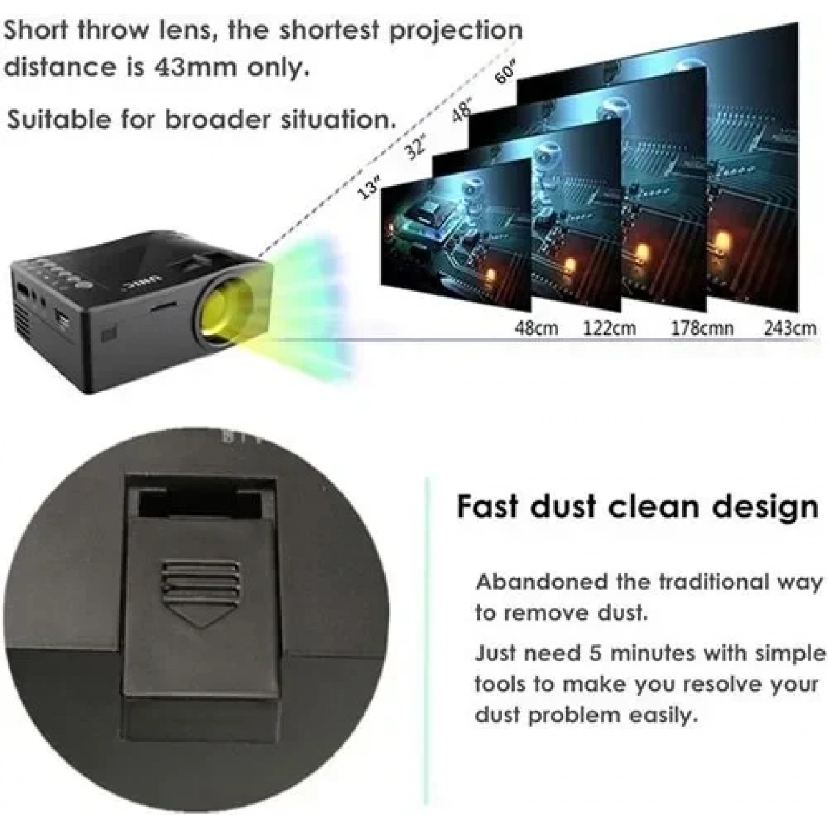 Mini Projector LED με υποστήριξη βίντεο προβολέα LCD HD 1080P και οθόνη 60 ιντσών - λευκό - Image 3