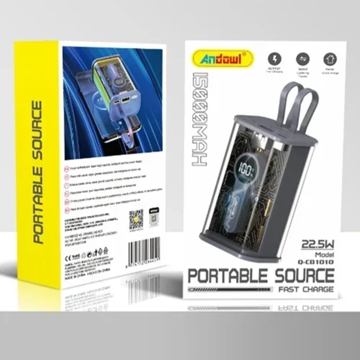 Power Bank γρήγορης φόρτισης 22.5W 15000mAh Andowl Q-CD1010 μαύρο - Image 2