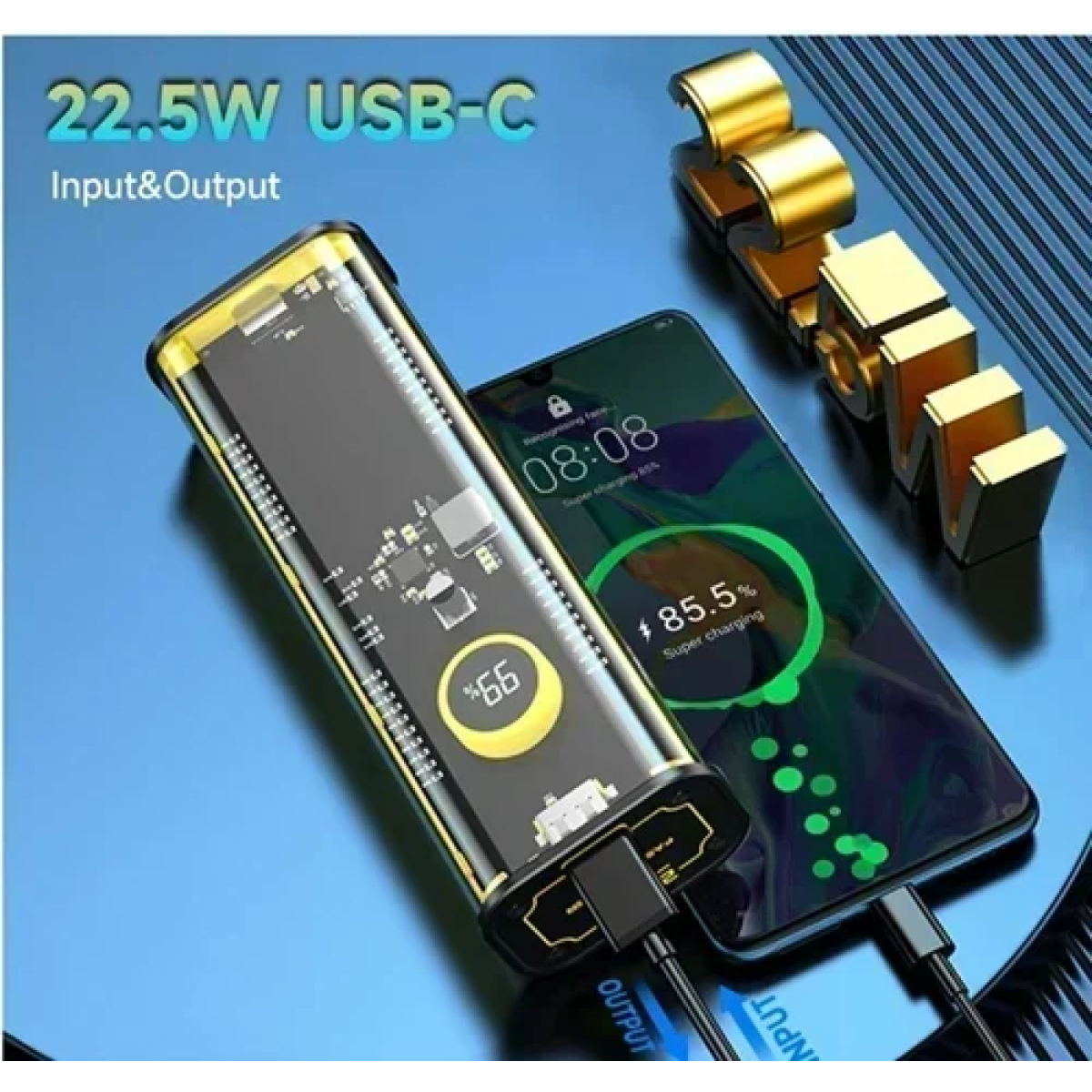 Power Bank γρήγορης φόρτισης 22.5W 30000mAh Andowl Q-CD1008 πορτοκαλί - Image 2