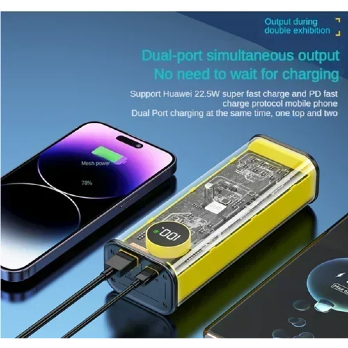 Power Bank γρήγορης φόρτισης 22.5W 30000mAh Andowl Q-CD1008 πορτοκαλί - Image 6