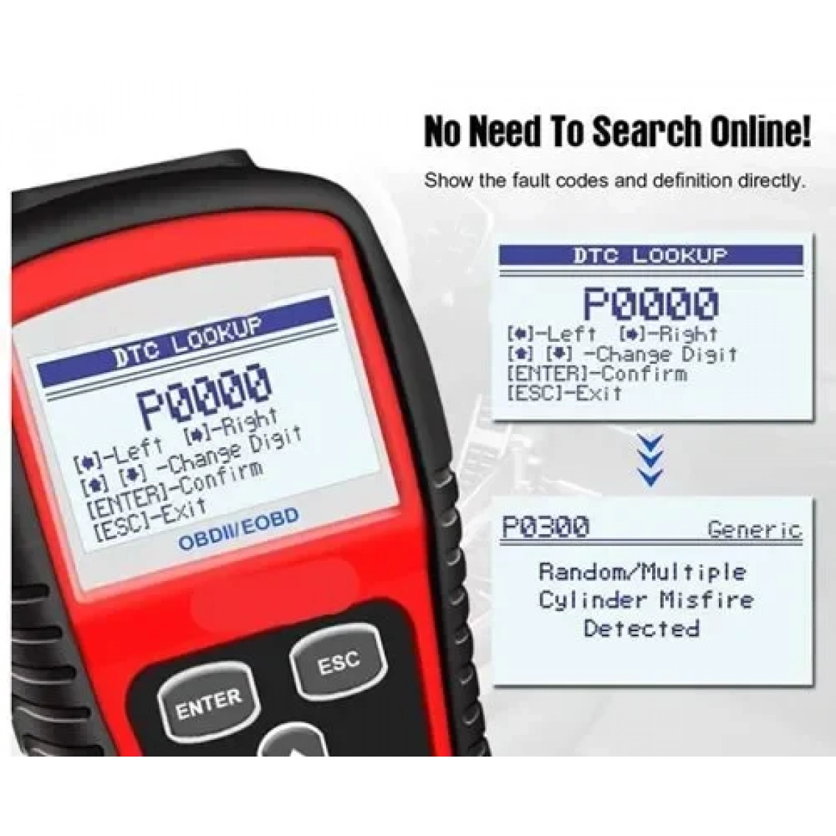 Ψηφιακό διαγνωστικό αυτοκινήτων OBDII/EOBD Scanner Andowl Q-GZ808 κόκκινο - Image 2