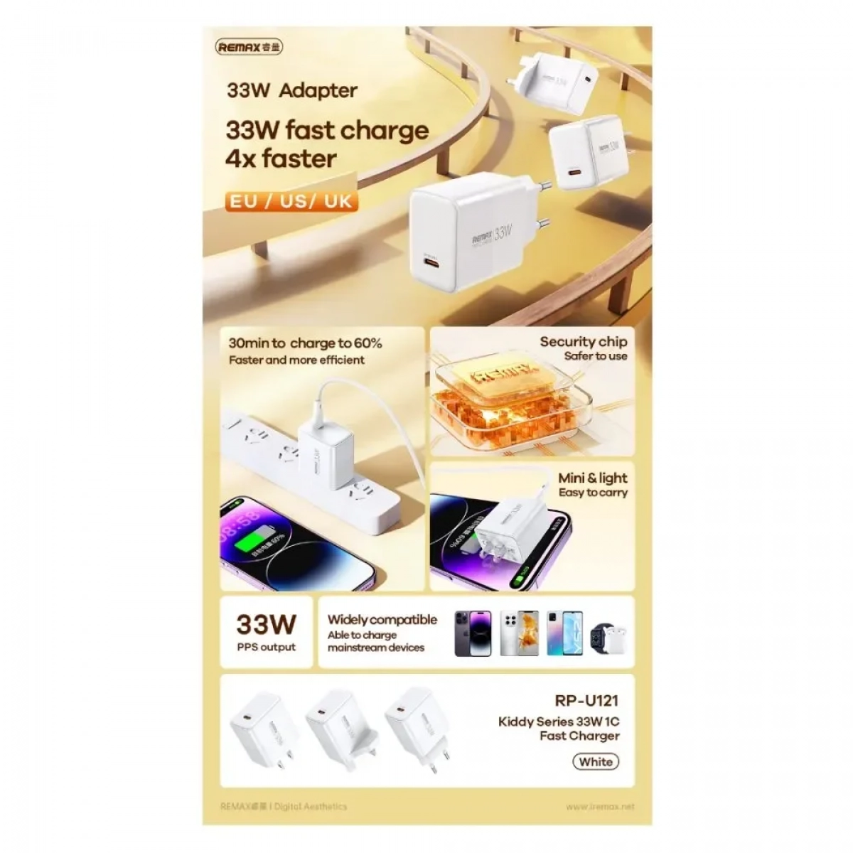 Remax Φορτιστής Χωρίς Καλώδιο με Θύρα USB-C 33W Λευκός (RP-U121) - EU Plug - Photo2
