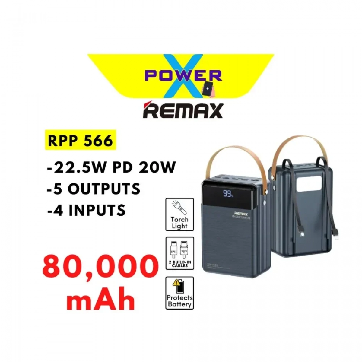 Remax RPP-566 Power Bank Γρήγορης Φόρτισης 22,5W 80000mAh Μπλε - Photo2
