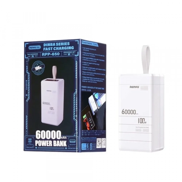 Remax RPP-650 Power Bank 60000mAh με Γρήγορη Φόρτιση PD100W - Λευκό - Photo1