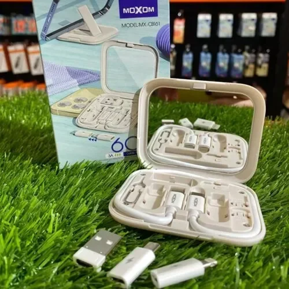 Σετ καλώδιο φόρτισης Type C 60W με 3 αντάπτορες usb σε θήκη Moxom MX-CB161 λευκό - Image 3