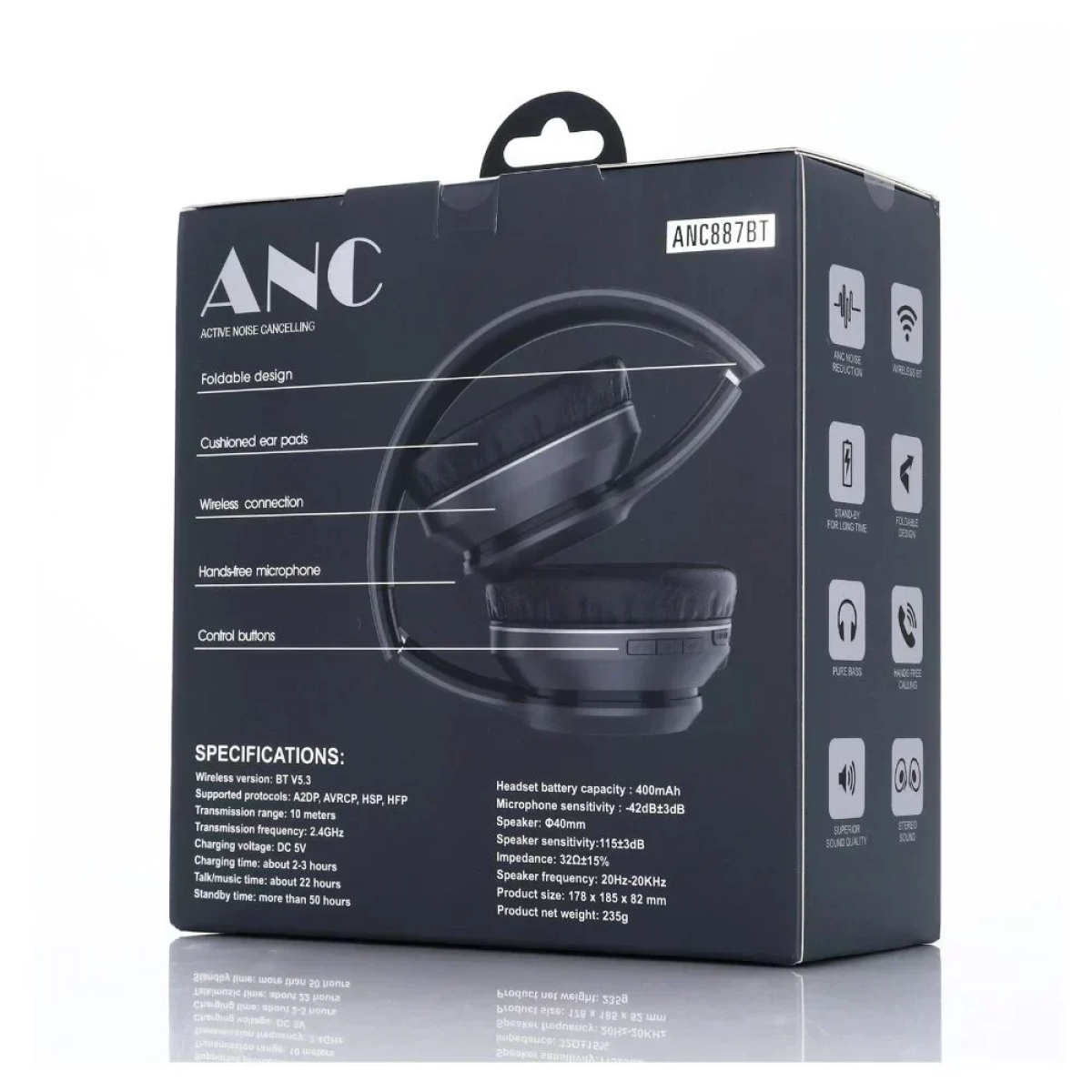 SY-ANC887BT Ασύρματα Bluetooth On Ear Ακουστικά Μαύρα - Photo5