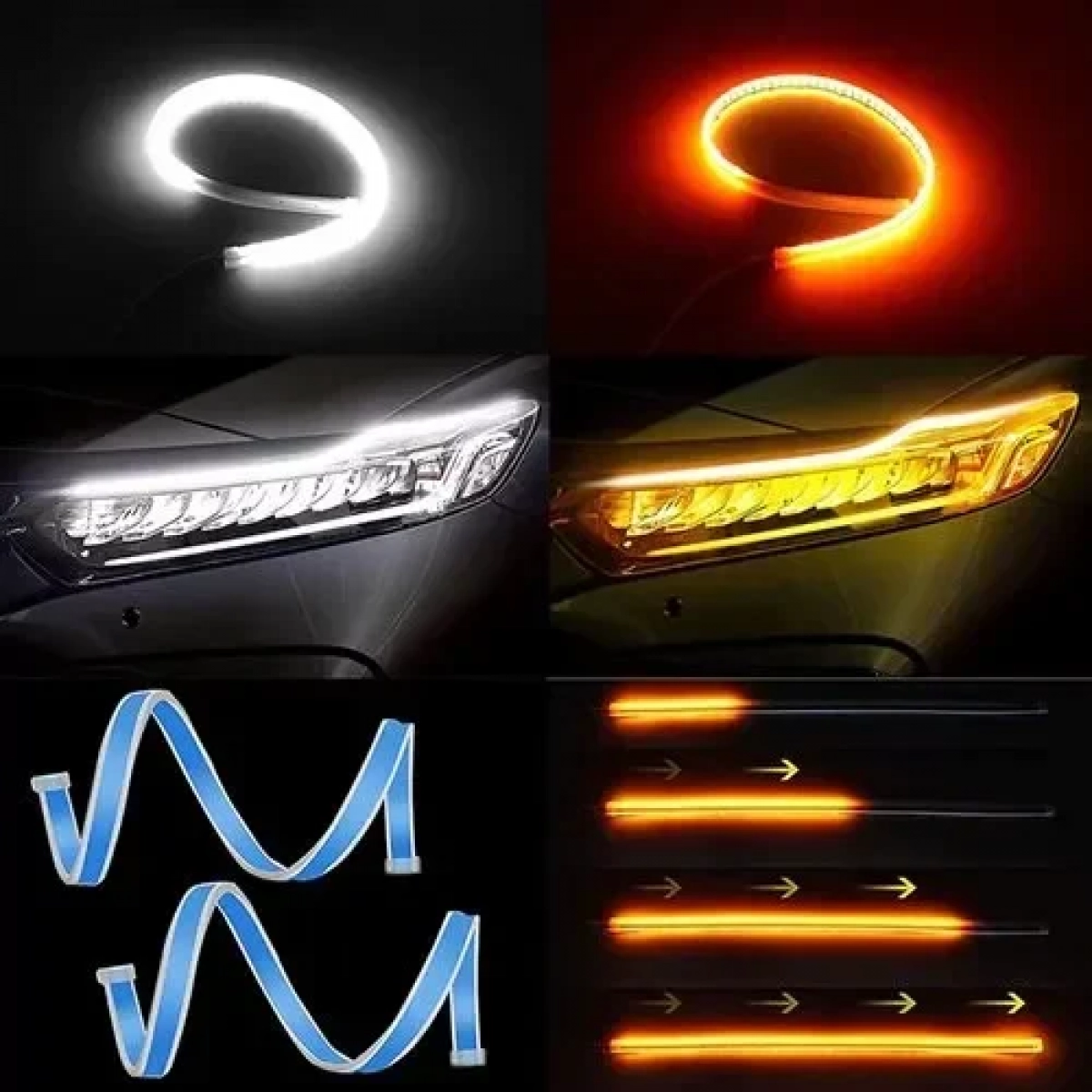 Universal DRL LED Strip λευκά φώτα ημέρας & πορτοκαλί δυναμικά/βηματικά φλας για φανάρια αυτοκινήτων 30cm Foyu FO-8-03 - Image 2