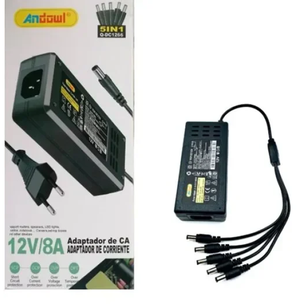 Universal τροφοδοτικό 12V 8A 96W με 5 βύσματα Andowl Q-DC1266 μαύρο