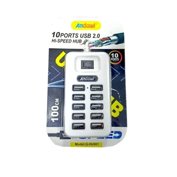 USB 2.0 Hub 10 θυρών με σύνδεση USB-A Andowl Q-HU801 λευκό