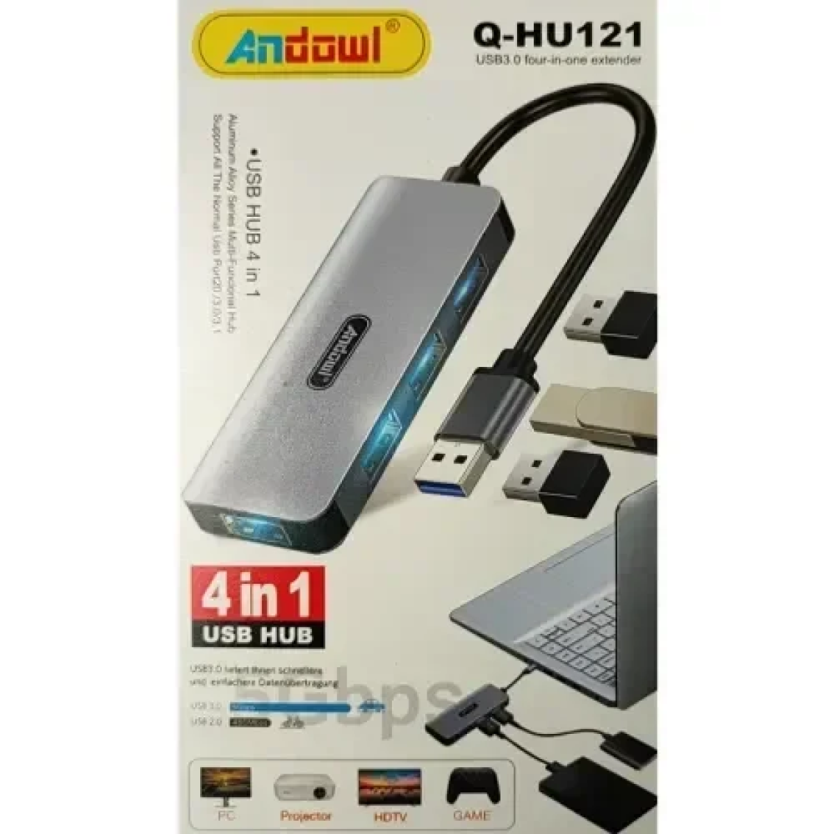 USB Hub 4 θυρών Andowl Q-HU121 ασημί - Image 2