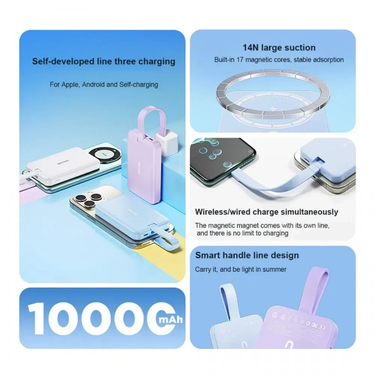 Wekome WP-47 Power Bank Ασύρματης Φόρτισης PD15W και Ενσύρματης Φόρτισης 10000mAh, Μωβ - Photo5