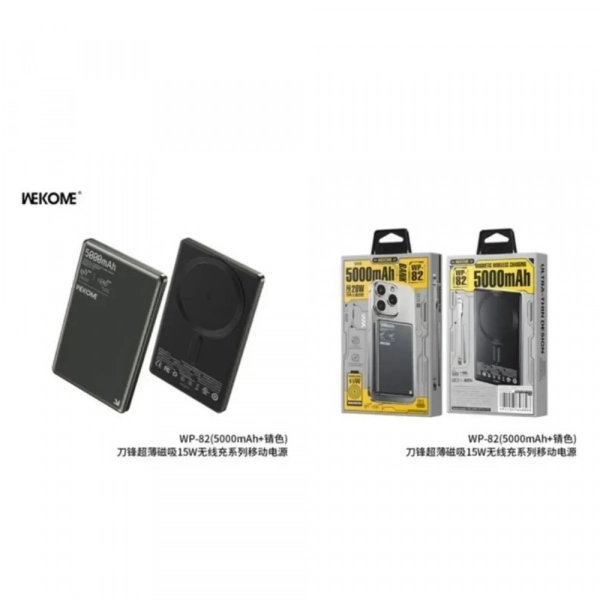 Wekome WP-82 Power Bank Ασύρματης Γρήγορης Φόρτισης 15W 5000mAh & Type-C Θύρες - Μαύρο - Photo1