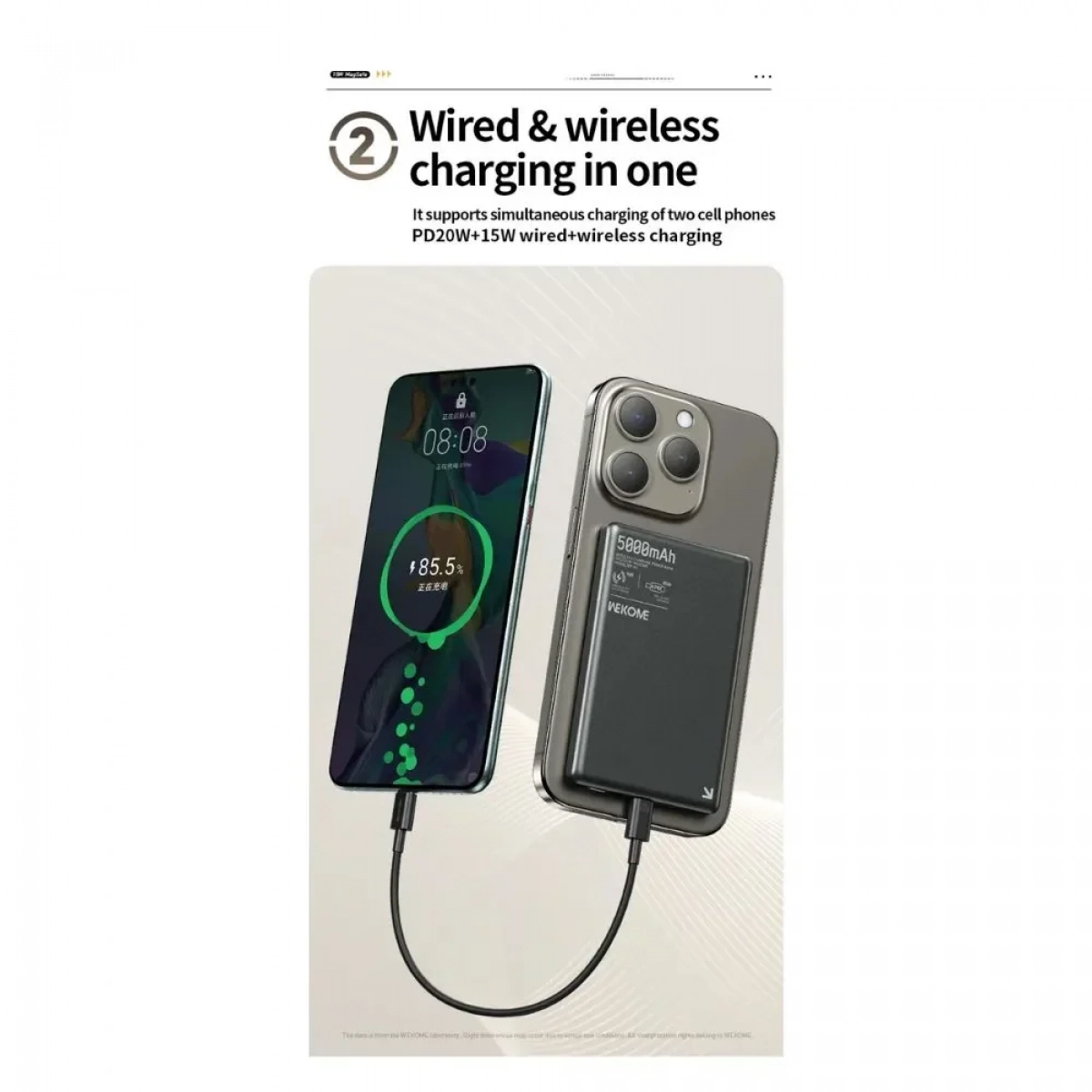 Wekome WP-82 Power Bank Ασύρματης Γρήγορης Φόρτισης 15W 5000mAh & Type-C Θύρες - Μαύρο - Photo4