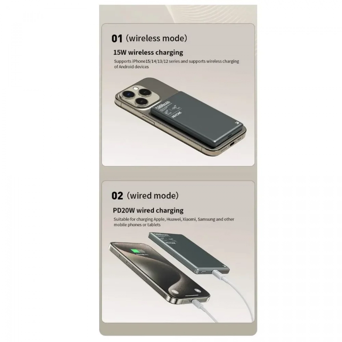 Wekome WP-82 Power Bank Ασύρματης Γρήγορης Φόρτισης 15W 5000mAh & Type-C Θύρες - Μαύρο - Photo6