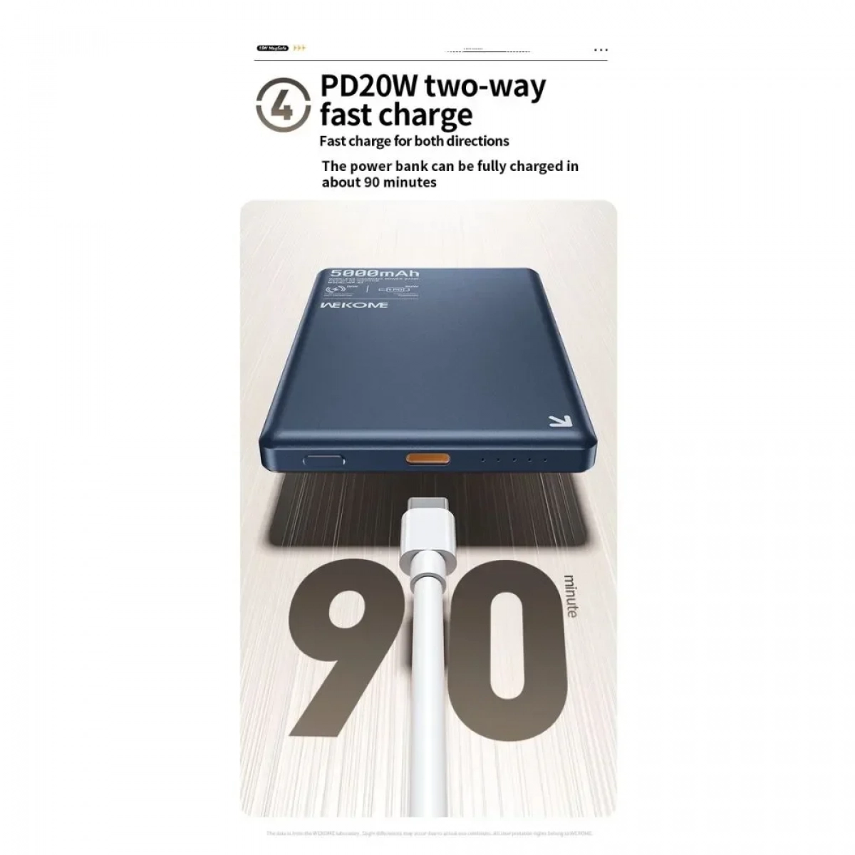 Wekome WP-82 Power Bank Ασύρματης Γρήγορης Φόρτισης 15W 5000mAh & Type-C Θύρες - Μαύρο - Photo8
