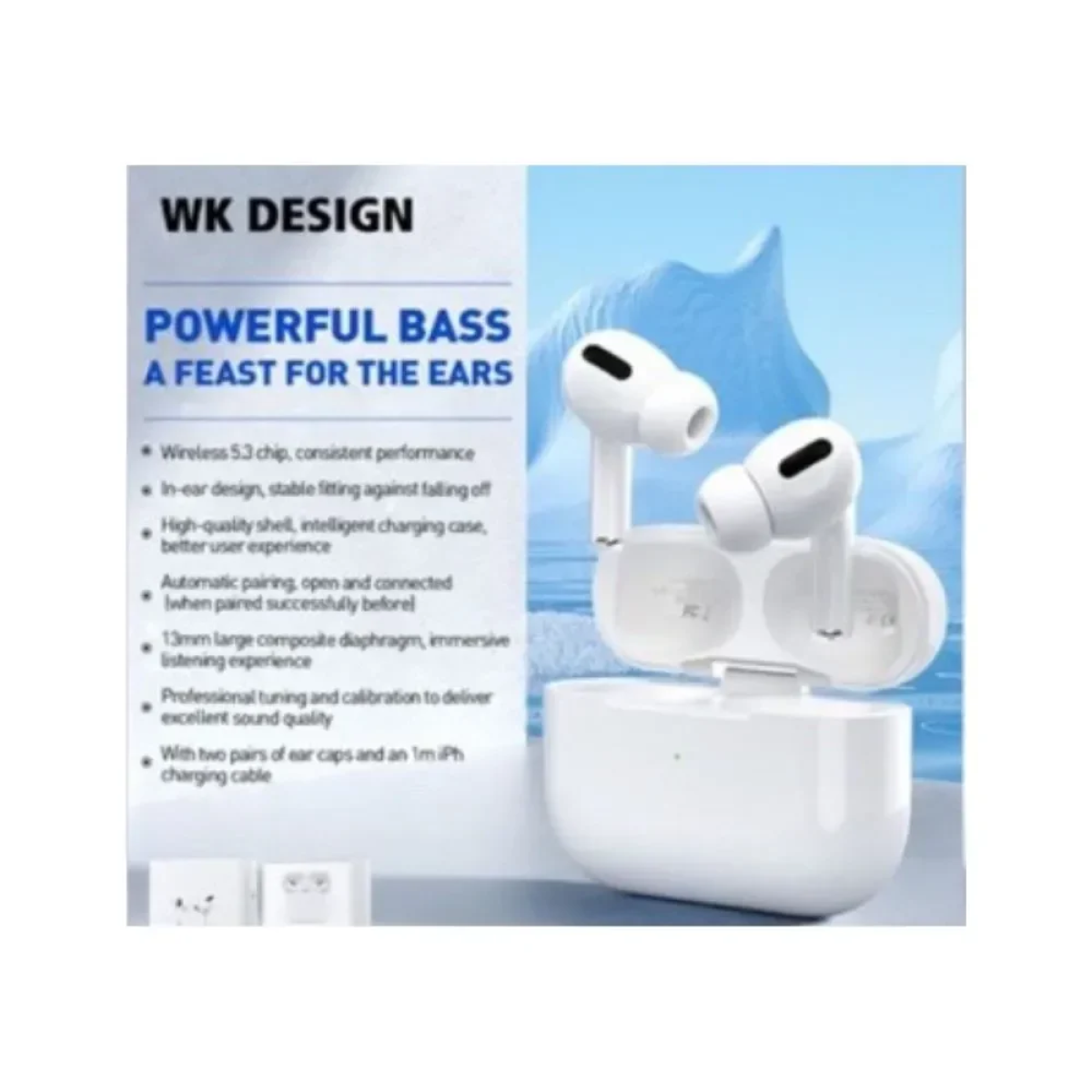 WK V02 In-ear Bluetooth Handsfree Ακουστικά με Θήκη Φόρτισης Λευκά - Photo2