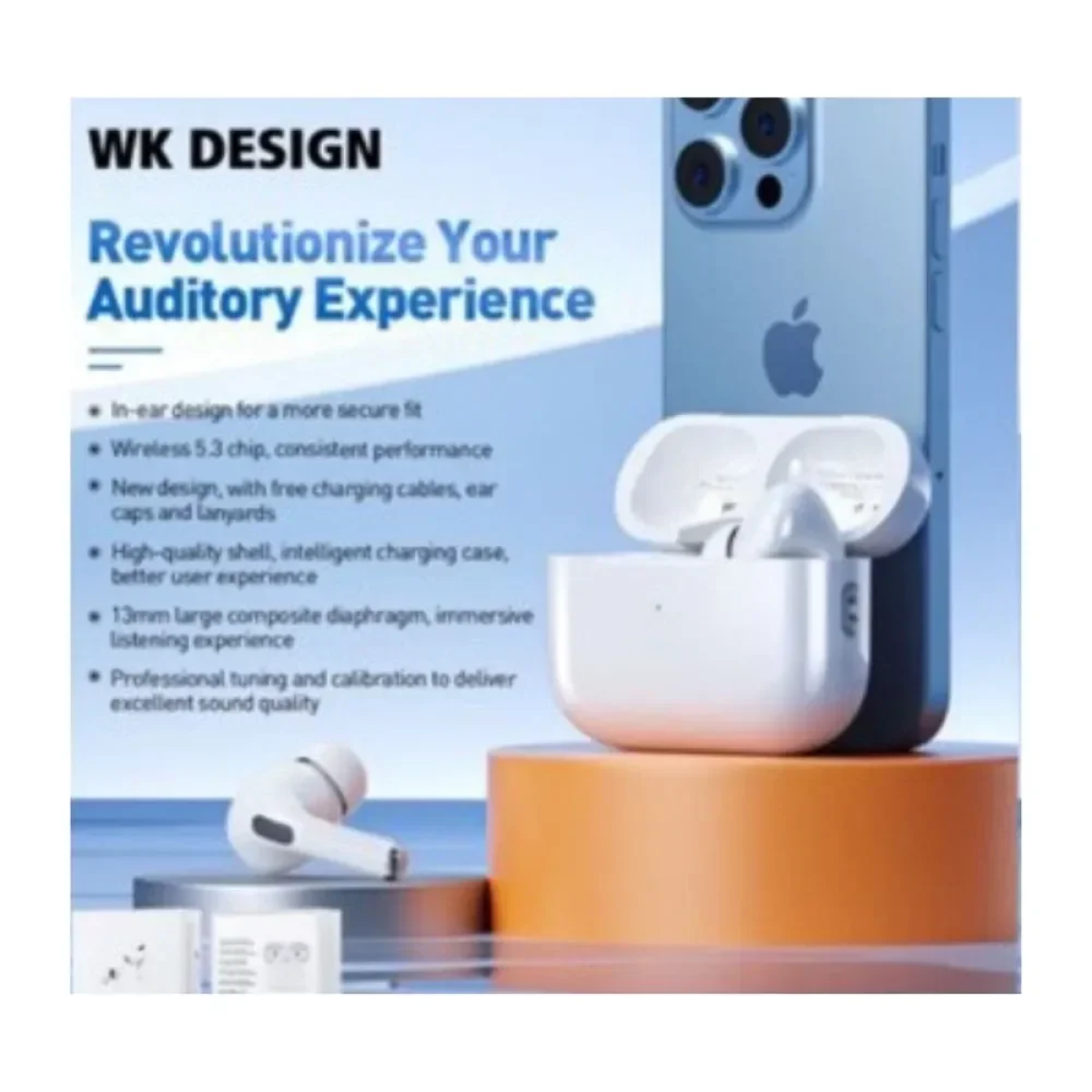 WK V05 In-ear Bluetooth Handsfree Ακουστικά με Θήκη Φόρτισης Λευκά - Photo2