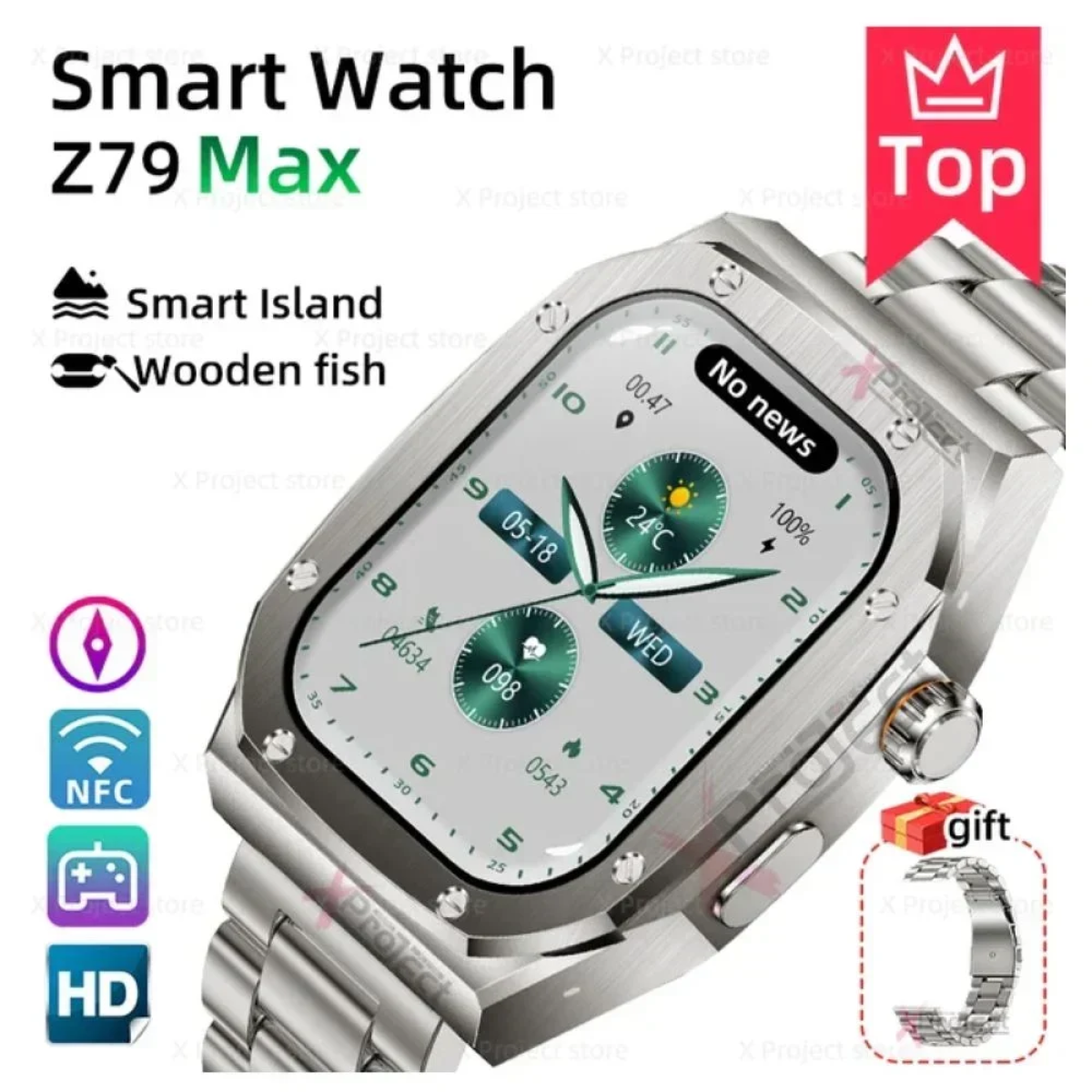 Z79 max smartwatch με Παλμογράφο Ασημί
