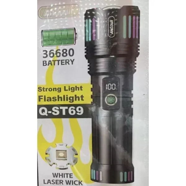 Ισχυρός Φακός Χειρός Led Επαναφορτιζόμενος White Laser Wick Andowl Q-ST69