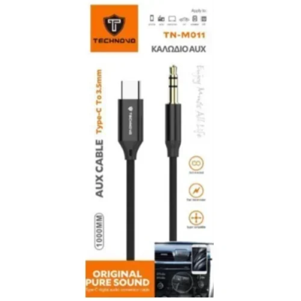 Καλώδιο Ήχου Type-C σε 3.5mm Jack male Technovo TN-M011 Μαύρο 1m