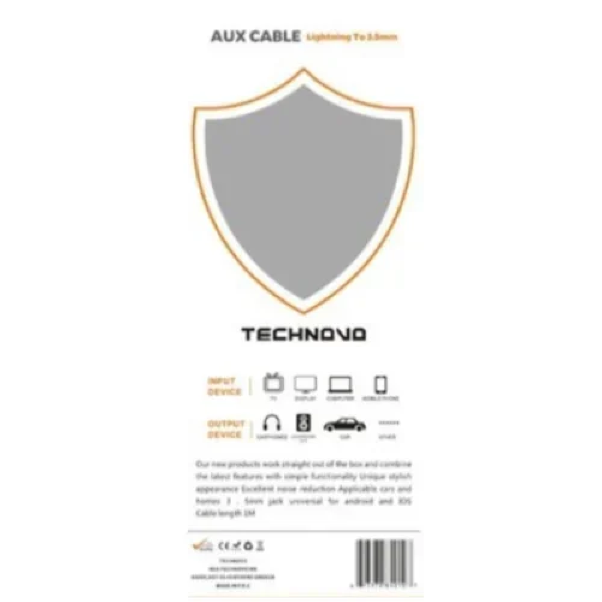 ​Καλώδιο Ήχου Lightning σε 3.5mm Jack male Technovo TN-M010 Μαύρο 1m