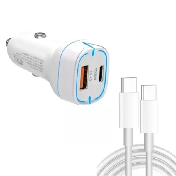 Technovo Φορτιστής αυτοκινήτου 38W PD20W + QC3.0 USB με καλώδιο δεδομένων Type-C 1m TN-B013