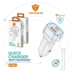 Technovo Φορτιστής αυτοκινήτου 38W PD20W + QC3.0 USB με καλώδιο δεδομένων Type-C 1m TN-B013