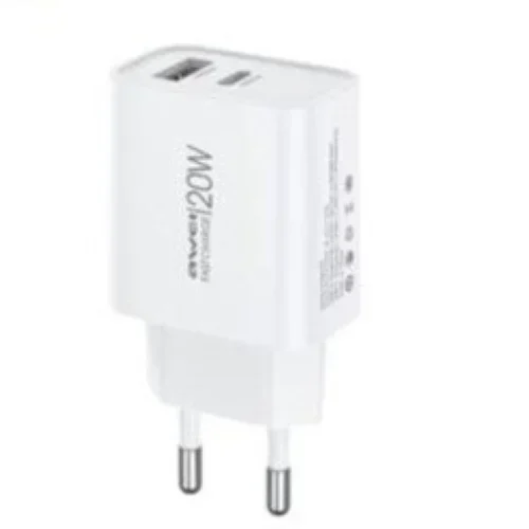 Γρήγορος Φορτιστής PD20W + QC3.0 με Θύρες USB και Type-C Λευκό Awei PD60