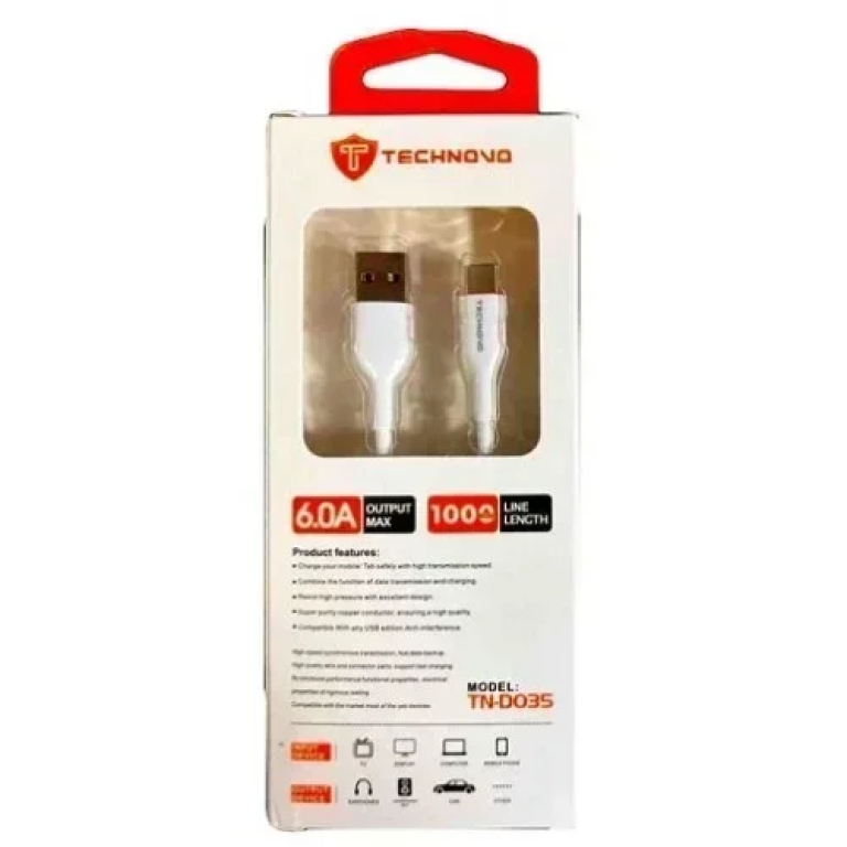 Technovo TN-D035 Καλώδιο USB 2.0 to USB Type C 1m - Λευκό