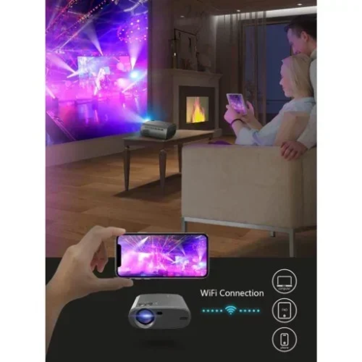 V50 Μίνι Φορητός Προτζέκτορας WiFi 5g 1080p Full Hd 200'' Bluetooth