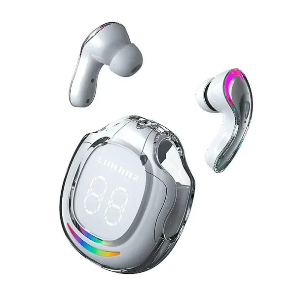 YOURZ TWS Aσύρματα Aκουστικά Bluetooth Gaming Bass BT V5.3 με πολύχρωμο φωτισμό LED & οθόνη - Λευκά