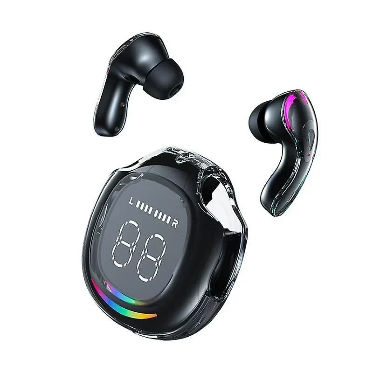 YOURZ TWS Aσύρματα Aκουστικά Bluetooth Gaming Bass BT V5.3 με πολύχρωμο φωτισμό LED & οθόνη - Μαύρα