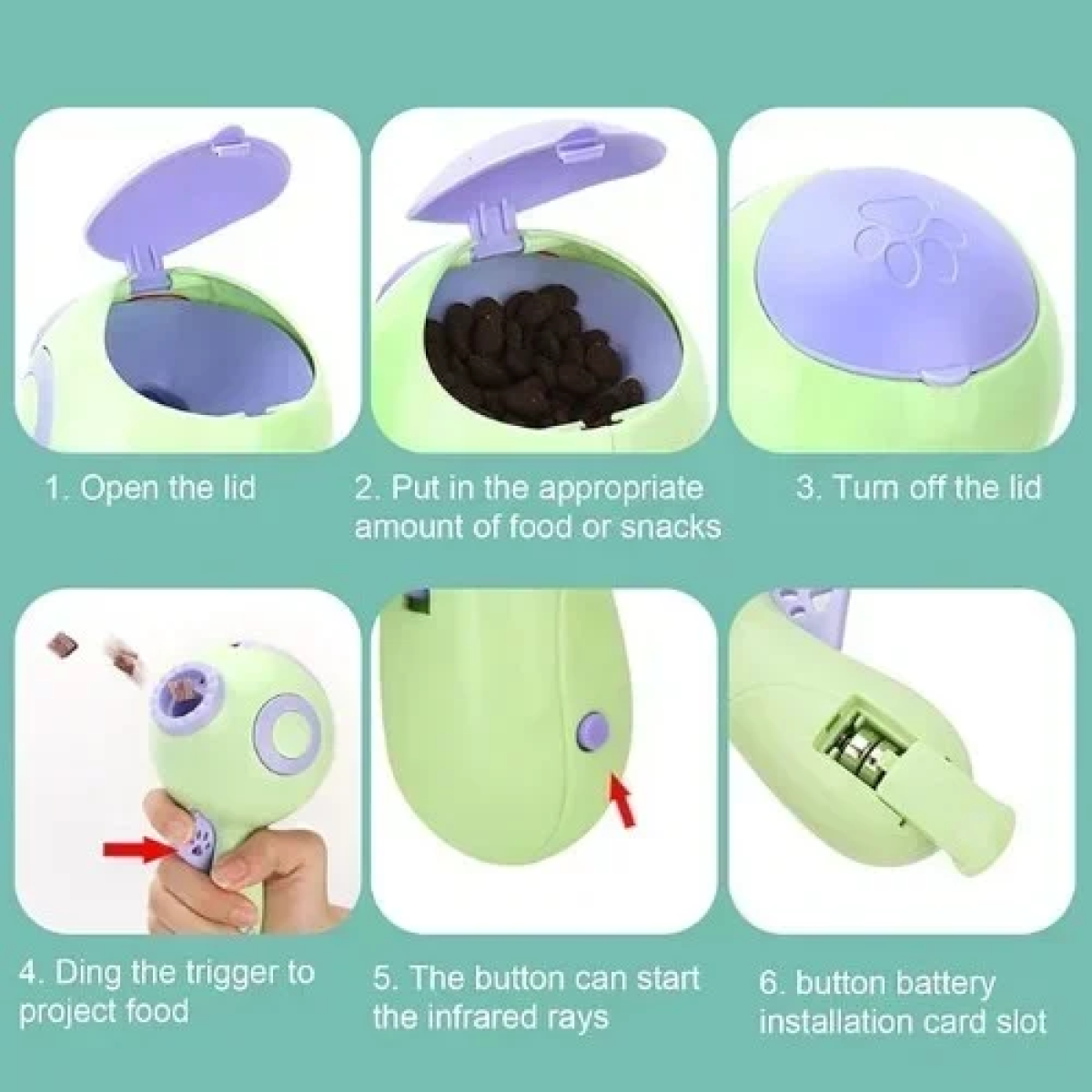 Διαδραστικό Παιχνίδι Κατοικιδίων Εκτόξευσης Φαγητού Pet Food Launch Gun Πράσινο/Μωβ