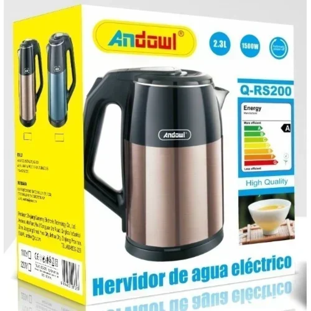 Ηλεκτρικός Βραστήρας 2.3lt 1500W Xρυσό Andowl Q-RS200