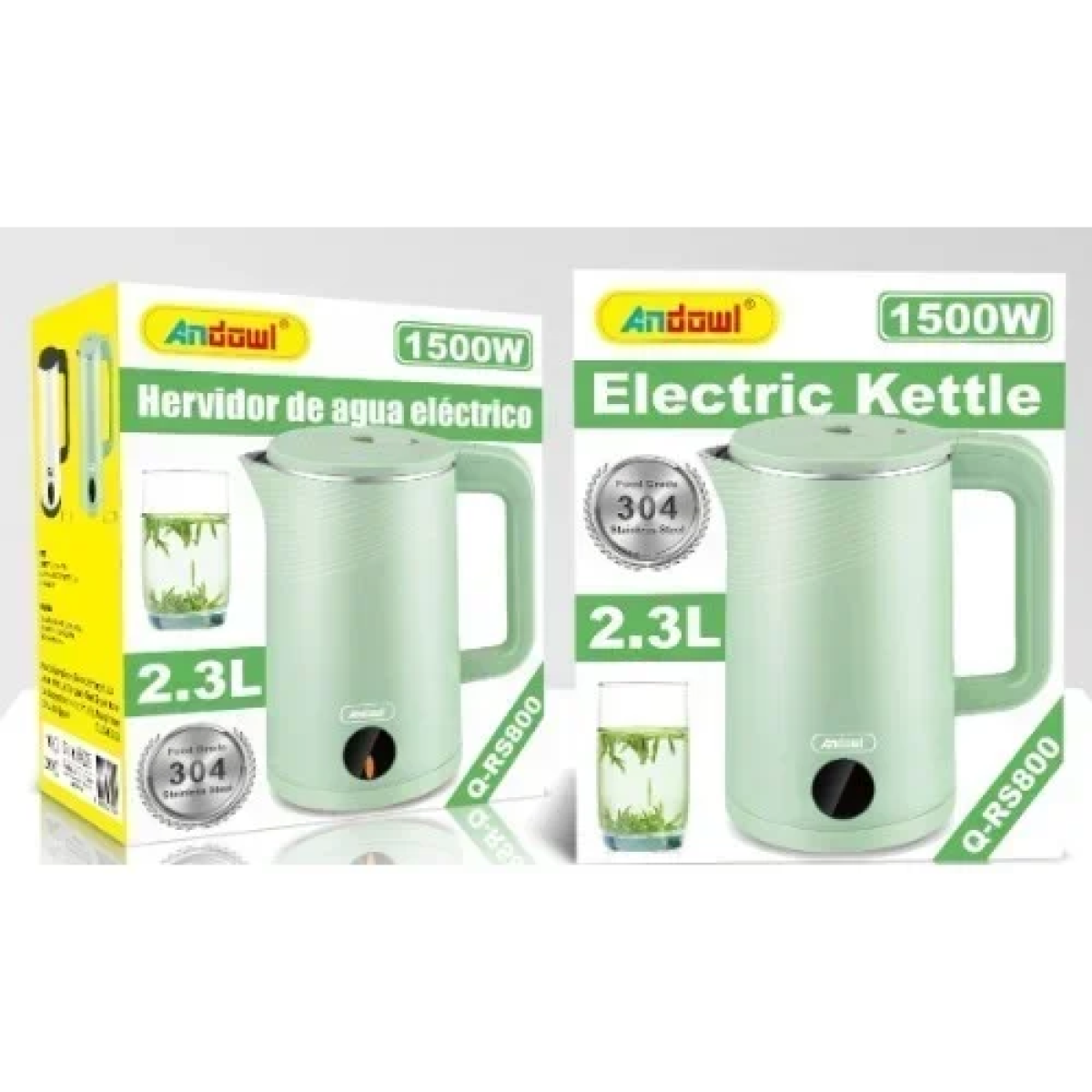 Ηλεκτρικός Βραστήρας 2.3lt 1500W από ανοξείδωτο ατσάλι Πράσινο Andowl Q-RS800