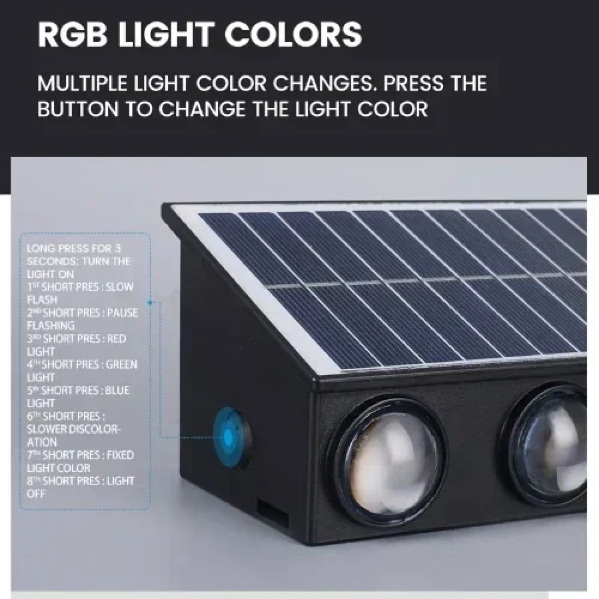 Επιτοίχιο Ηλιακό Φωτιστικό RGB 8LED Andowl Q-TY007
