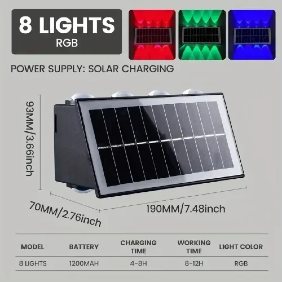 Επιτοίχιο Ηλιακό Φωτιστικό RGB 8LED Andowl Q-TY007