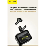 Awei Ασύρματα Ακουστικά Bluetooth V5.4 με LED οθόνη αφής Μαύρα T65 ANC