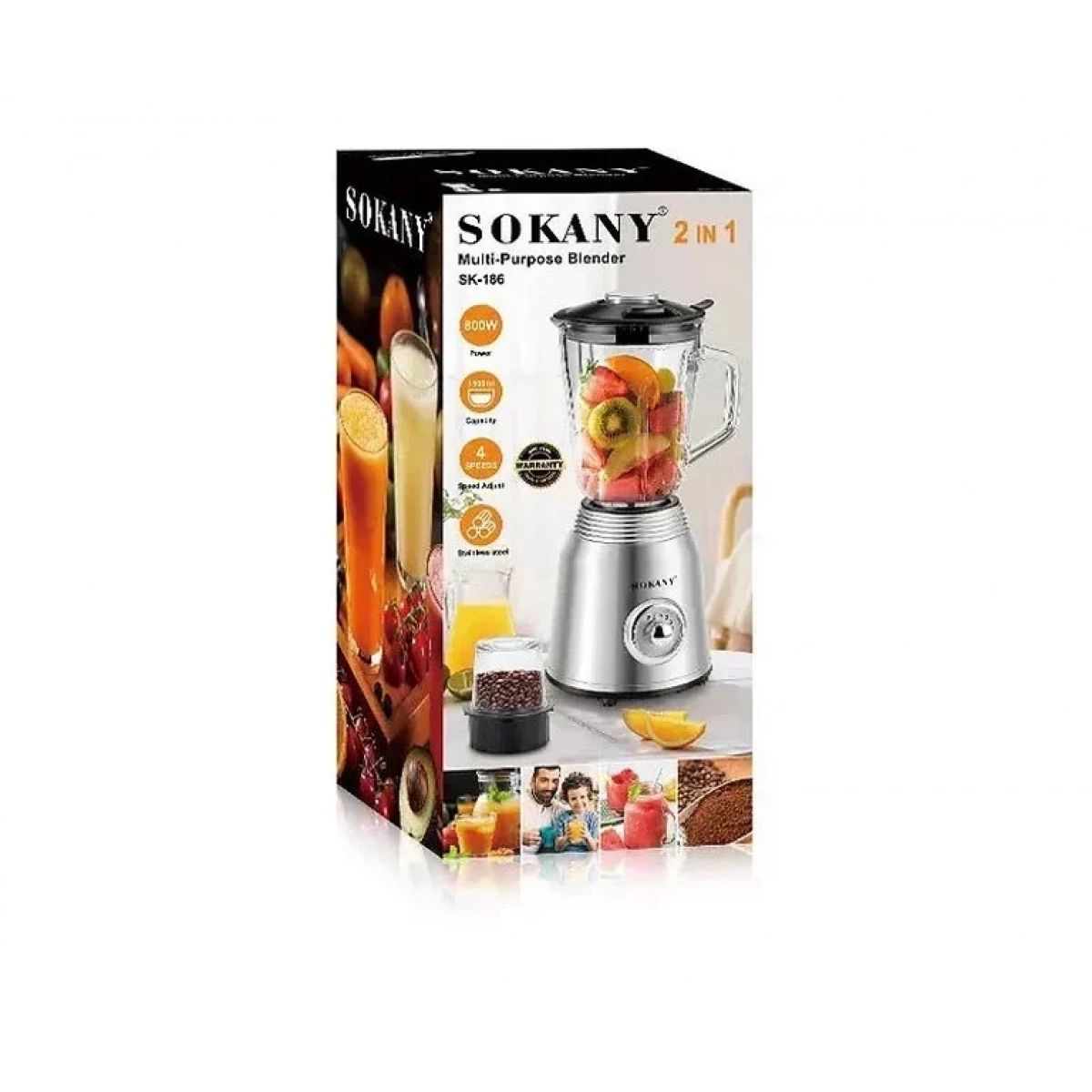 Πολυχρηστικό Ηλεκτρικό Μπλέντερ 2 σε 1 800W 1.5L Sokany SK-186