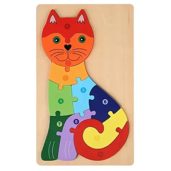 Ανάγλυφο Ξύλινο Παζλ 3D 29.5x18 εκ. Jigsaw Puzzles - Γάτα