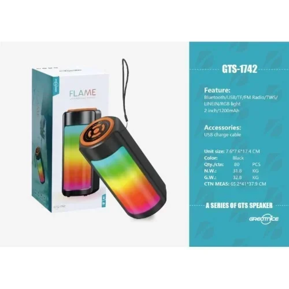 Φορητό ασύρματο ηχείο Bluetooth 2'' με φωτισμό GTS-1742