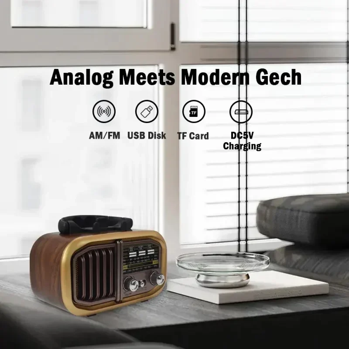 Φορητό Επαναφορτιζόμενο Retro Ραδιόφωνο Bluetooth, USB Golon RX-BT618S Καφέ
