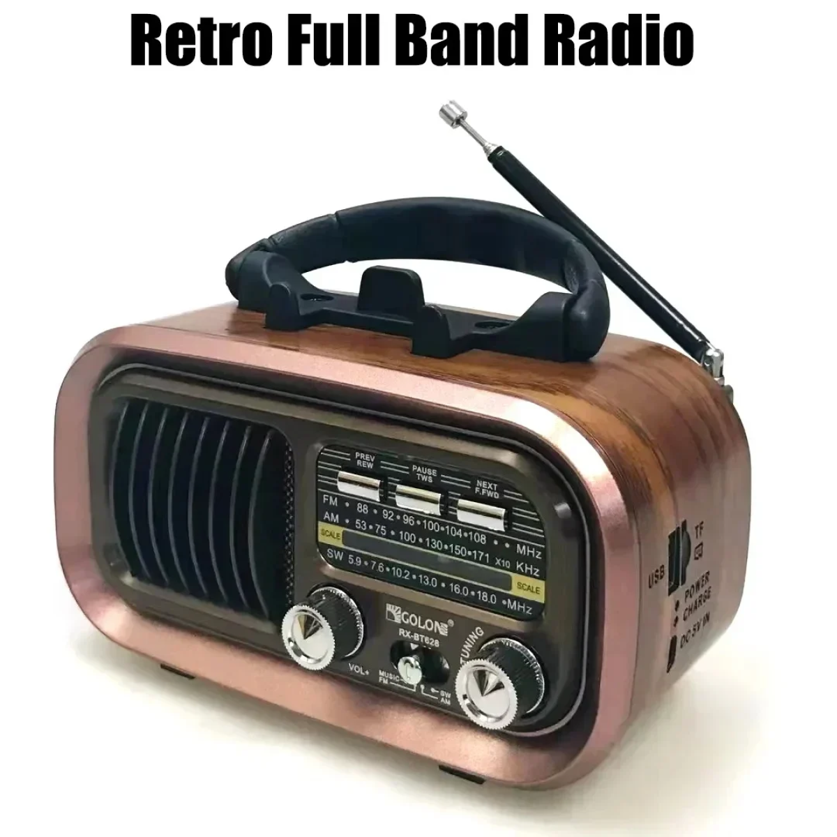 Φορητό Επαναφορτιζόμενο Retro Ραδιόφωνο Bluetooth, USB Golon RX-BT618S Χρυσό